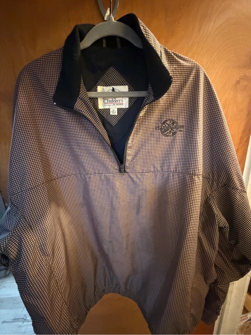 Chubbers Small Check Quarter-Zip Pullover in Brown/Black